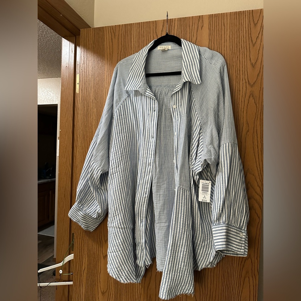Torrid  Blue and White Striped Button-Down Shirt